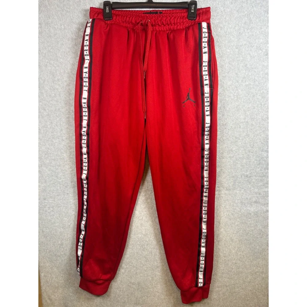 Jordan Mens Jumpman Logo Side Tape Track Pants Red Joggers Medium